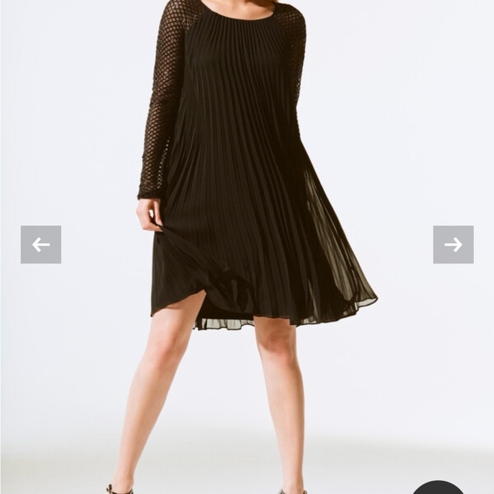 Joseph Ribkoff Black Pleated Midi Dress with Sequin Sleeves - Picture 13 of 15